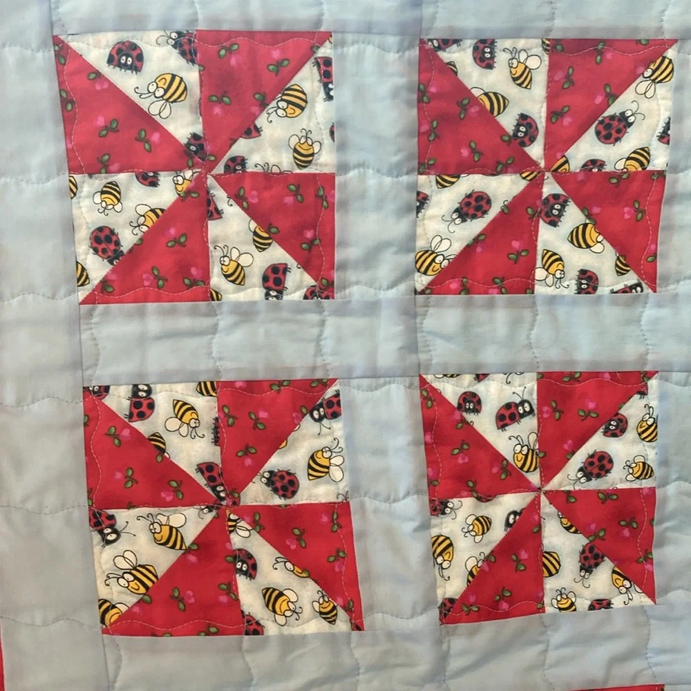 Handmade Ladybug Bee Pinwheel Baby Quilt